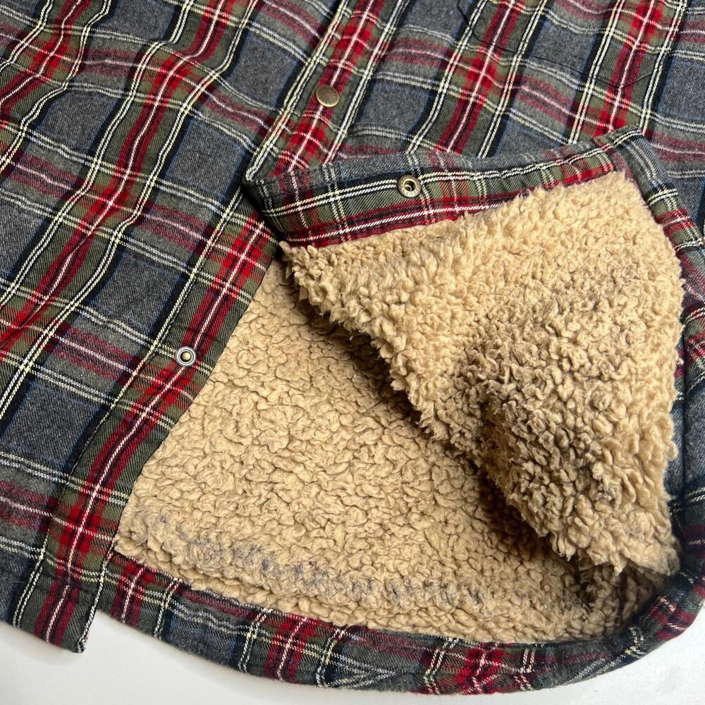 L.L.Bean Men’s Slightly Fitted Sherpa-Lined Flannel Shirt Jacket Plaid Red/Gray - Picture 6 of 9